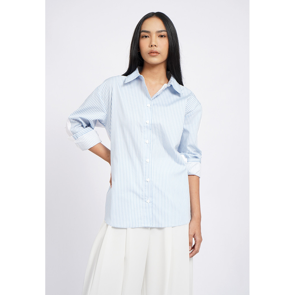 Executive Oversized Colorblock Stripes Shirt Dusty Blue