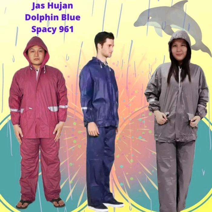 DISKON Jas Hujan Setelan Baju Celana Spacy Dewasa Dholpin Blu 961 mantel Hujan READY STOCK