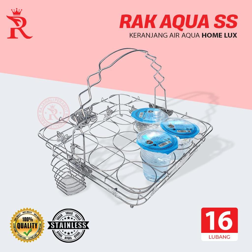 Rak Aqua Stainless 16 Lubang (4 x 4) Keranjang Air Aqua Gelas
