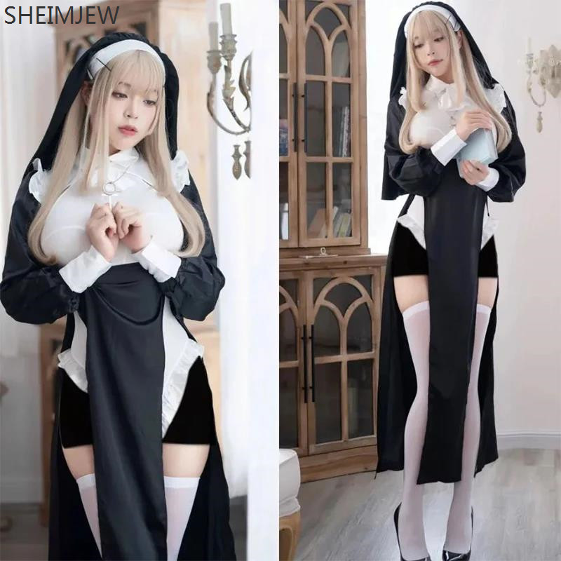 Anime Sexy Nun Cosplay Uniform Cute Maid Dress Halloween Women Robe Temptation Costume Fancy Party