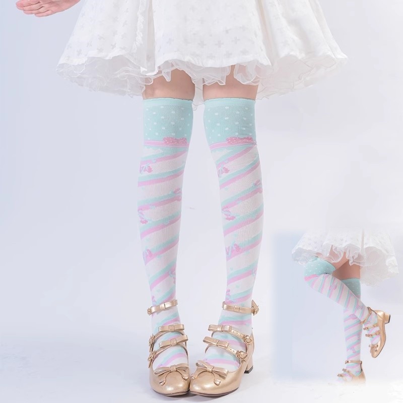 Little Candy Lolita Socks Girl Over Knee Thick Socks Lolita Japanese Jk Harajuku Candy Striped