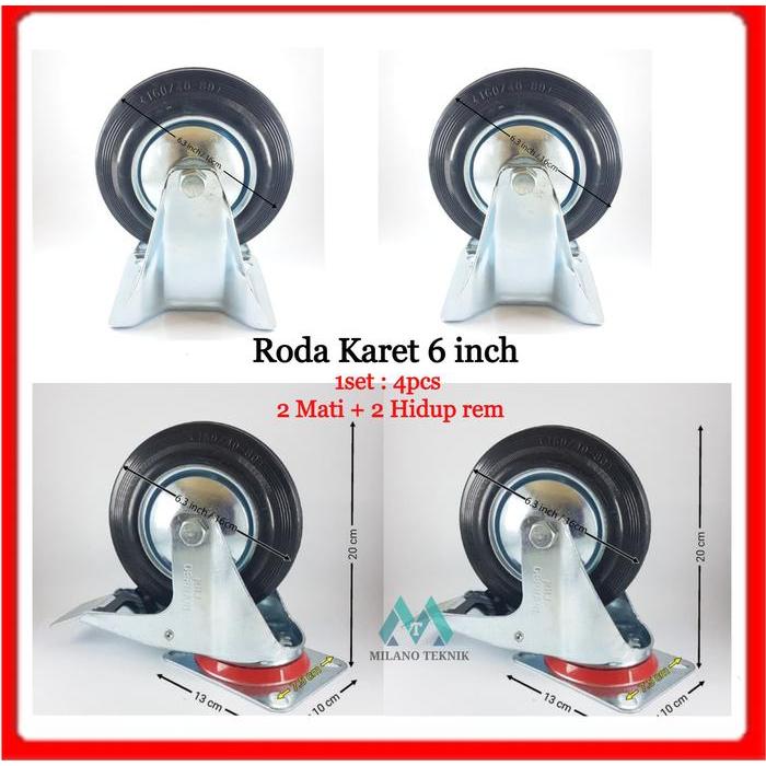 Terbaru Best Quality 100% Original Roda 6" (2Hr+2M) Inch Roda Karet 6 Inchi Roda Troli Trolley