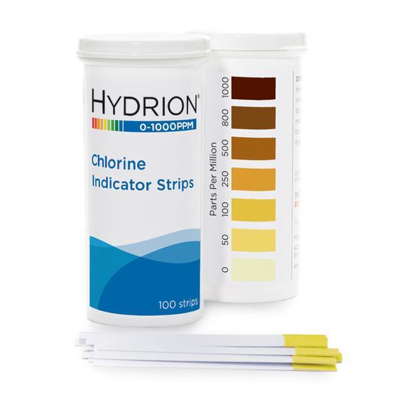 JTTOP" CHLORINE TEST STRIP 0-1000 PPM 100 STRIPS/VIAL HYDRION CAT. CH-1000