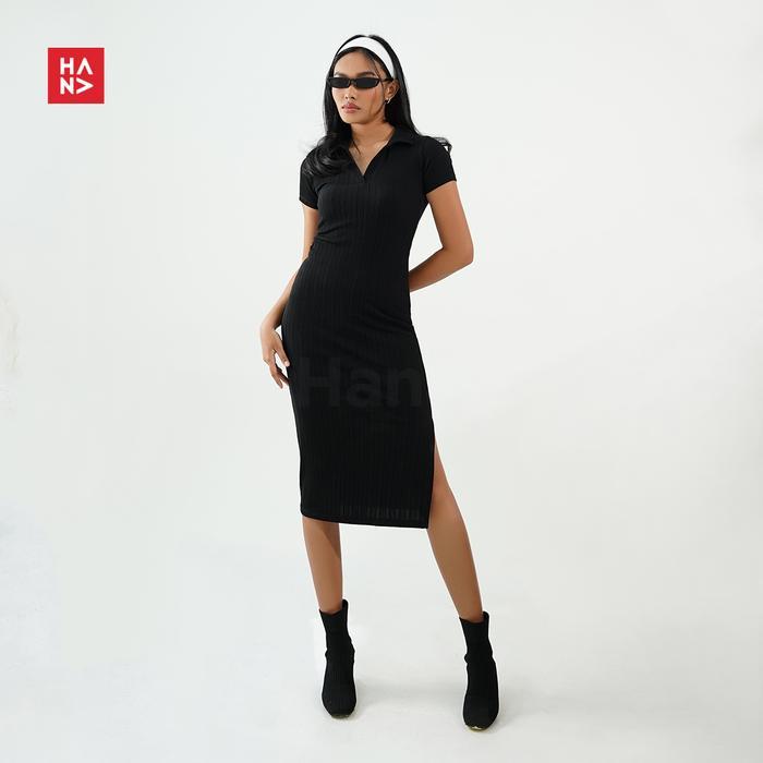 Hana Fashion - Jane Collar Dress/Casual Midi Dress Wanita/ Midi Dress/ Dress Pendek/ Basic Dress -