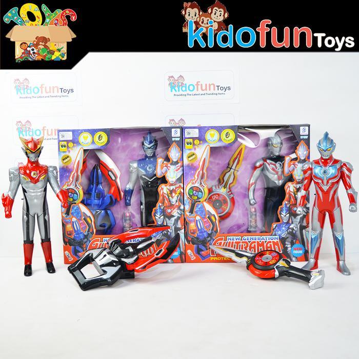 Mainan Action Figure Set Ultraman + Senjata dengan Lampu & Suara Ginga Orb Rosso Blu 35cm