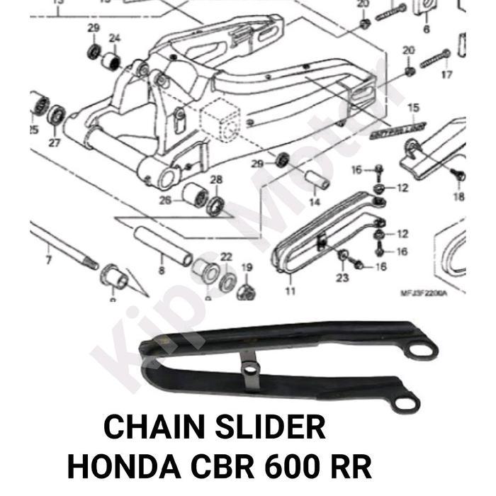 Chain Slider Karet Rantai Arm Honda CBR 600 RR F4 2003-2006 Original Japan untuk Motor CBR 600 RR