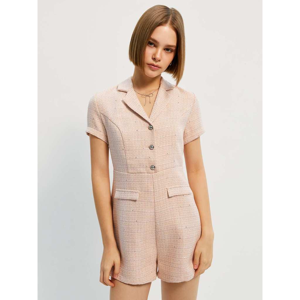 Pomelo. - Pomelo. Button Tweed Romper - Pink