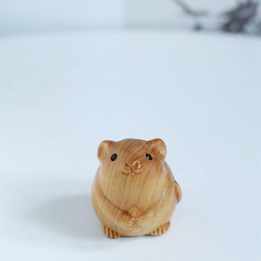 Patung Miniatur Interior & Patung Ornamen Ukiran Kayu Mini Tikus Zodiak Lucu DIY Aksesori Meja Dekor