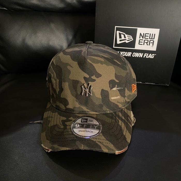 Topi Baseball Mlb Ny Denim Mini Metal Logo Original Camo Caps