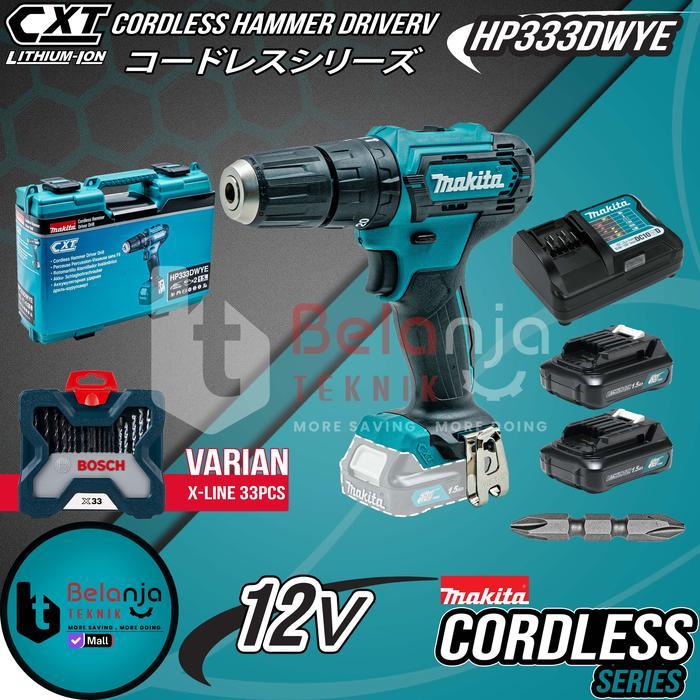 Makita Mesin Bor Baterai 333 DWYE Hammer Drill 12V Cordless Series 333 dengan 33 PCS Alat Bor Tembok