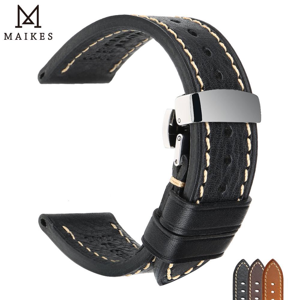 Maikes Handmade Watch Band Genuine Cow Leather Watch Strap With Butterfly Buckle Bracelet For Tudor