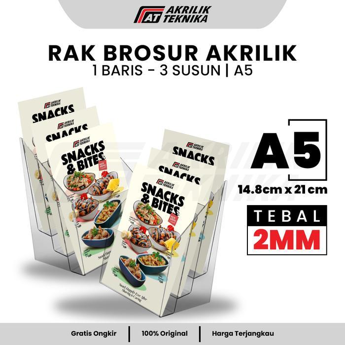 Rak Brosur Akrilik A5 3 Susun Tebal 2mm Display Brosur Meja