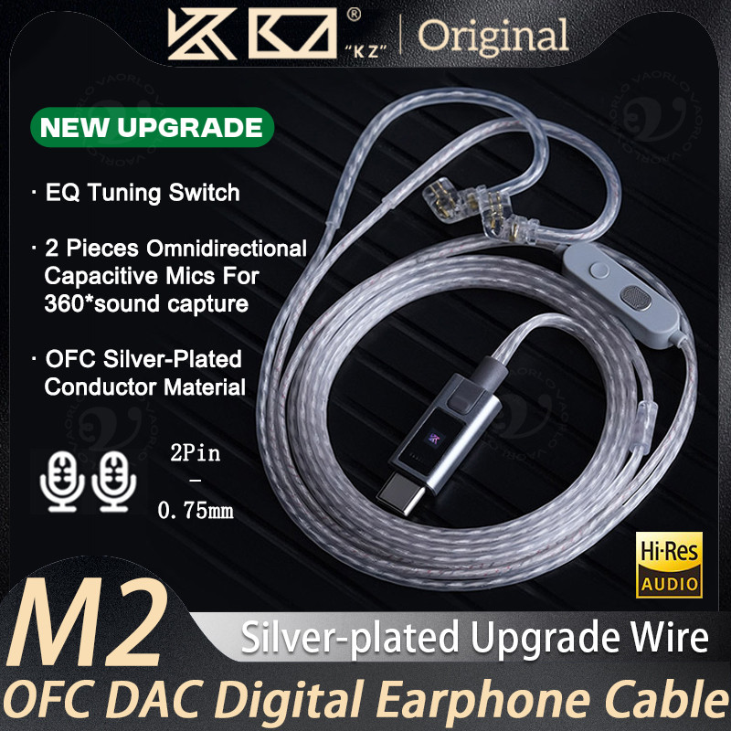 Kz M2 Headphone Cord Dual Mic Silver Plated Cable Type C/3.5Mm Upgrade Cable Earphone Cable Headset