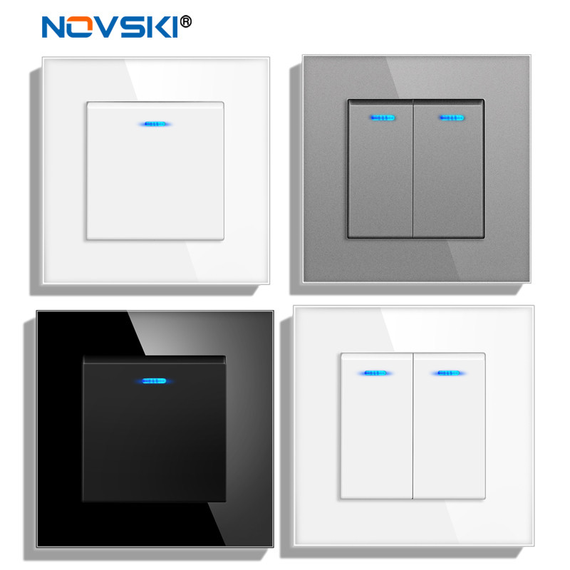Novski Crystal Tempered Panel 1 Gang 1Way, 1 Gang 2Way, 2 Gang 1Way, 2 Gang 2Way, Wall Switch With