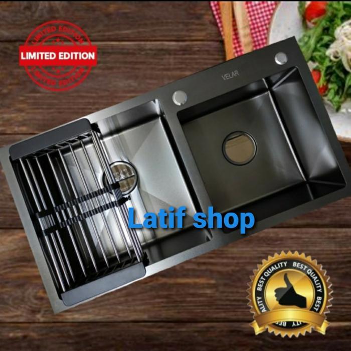 PAKET Kitchen sink velar 8143 hitam 2 lubang / kitchen sink hitam