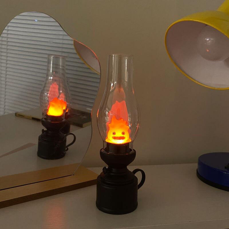 Calcifer Flameless Night Light Halloween Decorat Candle Light Cartoon Anime Kerosene Lamp Bedroom
