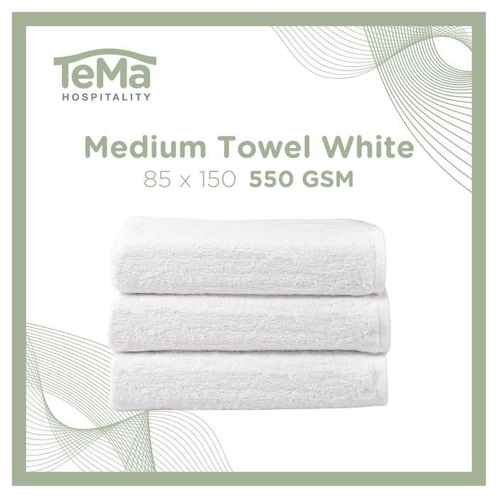 MEDIUM TOWEL - Handuk Mandi Hotel Besar 85 X 150 550 GSM WHITE - TEMA Hospitality