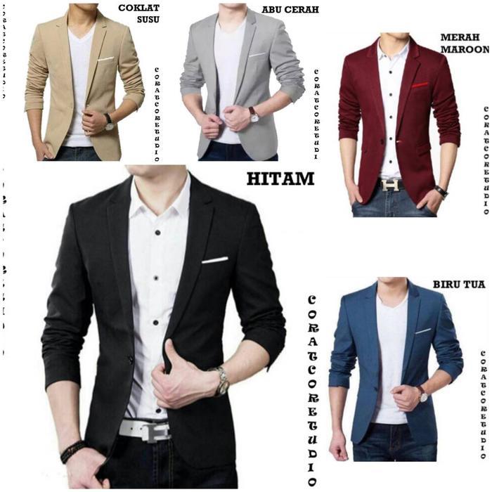 sar CORATCORETUDIO Blazer Cowok Jas Pria Jumbo Big Size Laki Laki HITAM KOMBINASI MERAH MAROON HATI