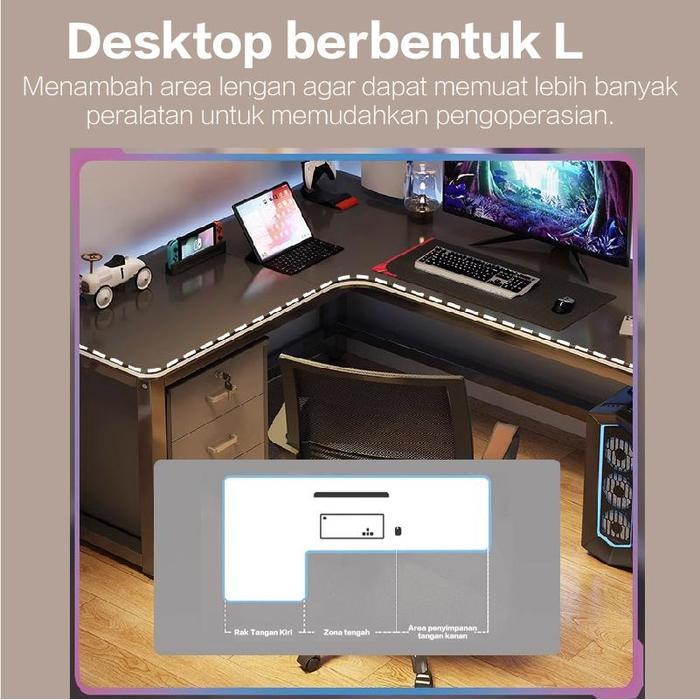 Etife Meja Komputer/ Meja Komputer Shaped L Serat Karbon / Meja Komputer Minimalis / Meja Gaming /