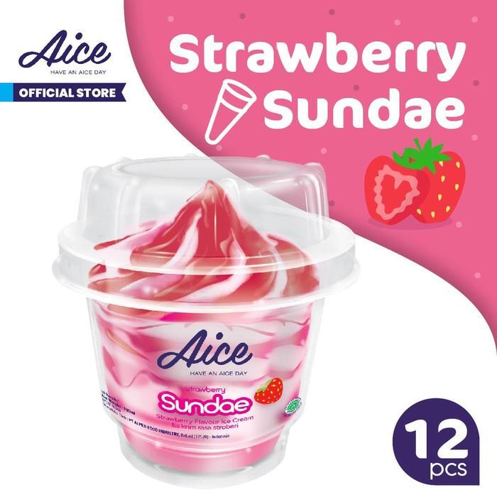Paket Aice Ice Cream Strawberry Sundae Cup Es Krim (isi 12 pcs) Ready