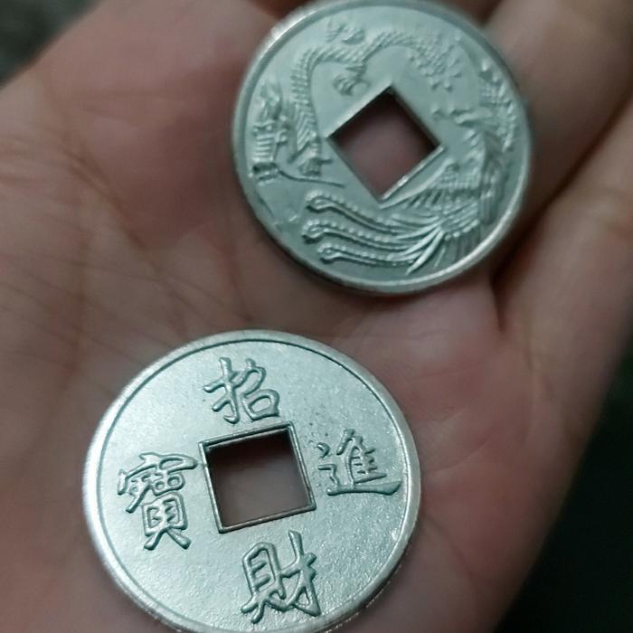 Kancing koin 3cm / Koin Cina 3 cm / Kancing koin warna silver satuan