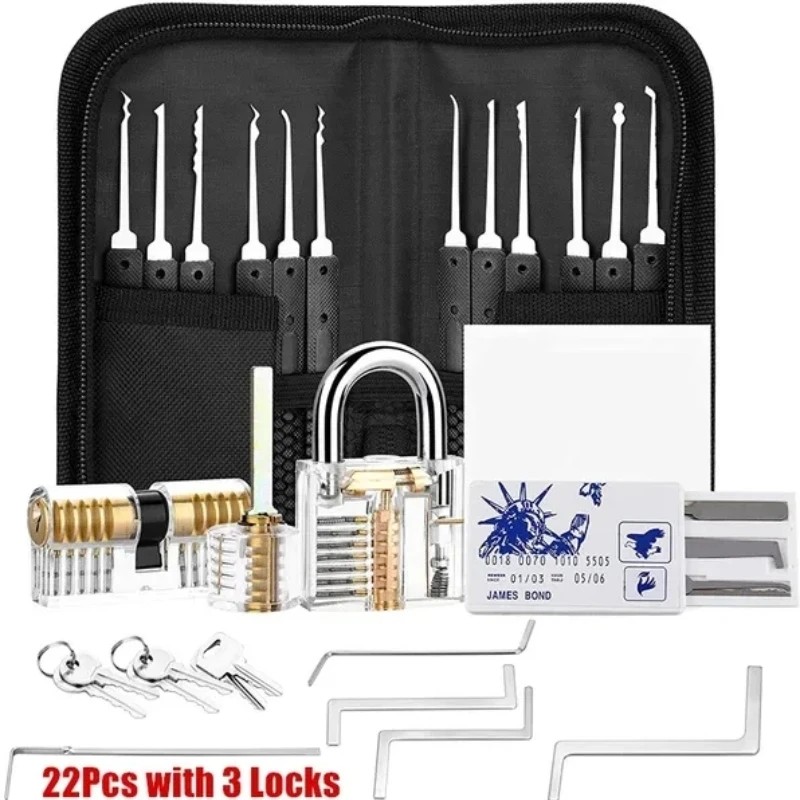 Pack Transparent Training Padlock with Black Lock Tools Set, Premium Practice Lock Tools for Beginne