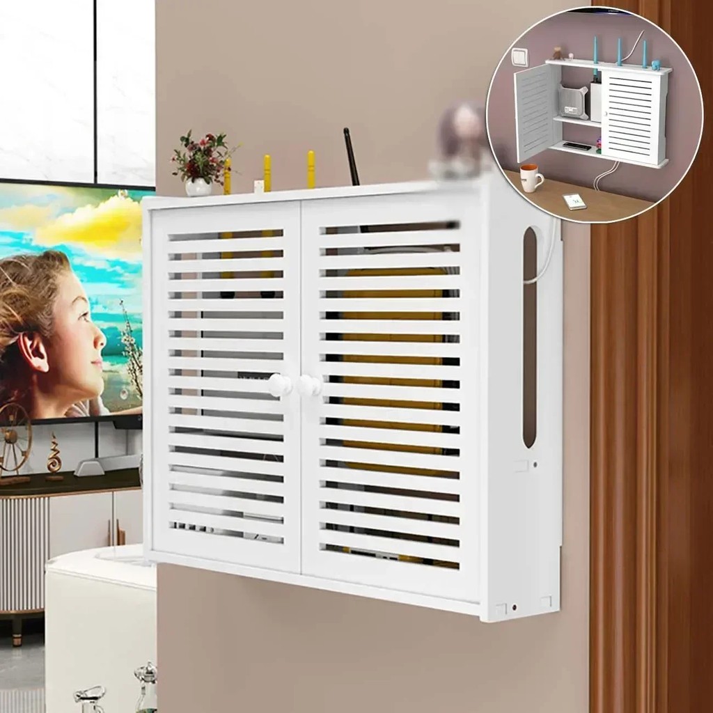 Wireless Wifi Router Storage Box Wall-mounted Wooden Plastic Box Cable Power Wire Plug Organizer Box