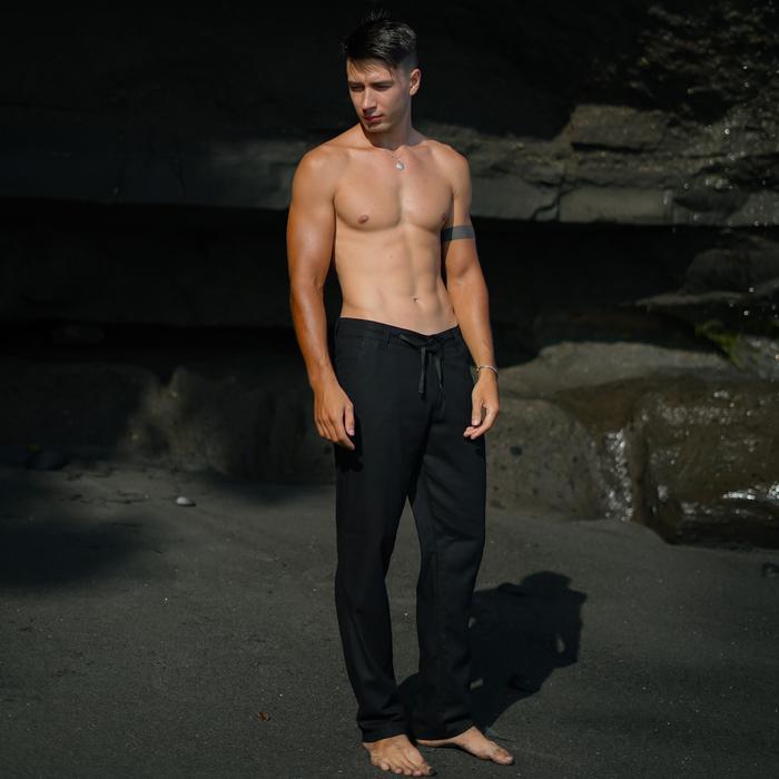 Celana Panjang Pria Linen Hitam Celana Pantai Linen Black Linen Trouser Pants Beachwell Bali