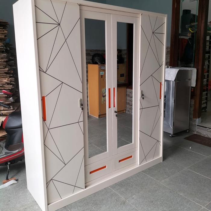 Lemari Baju Besi Sliding XR-402C - Lemari Baju Sliding 4 Pintu