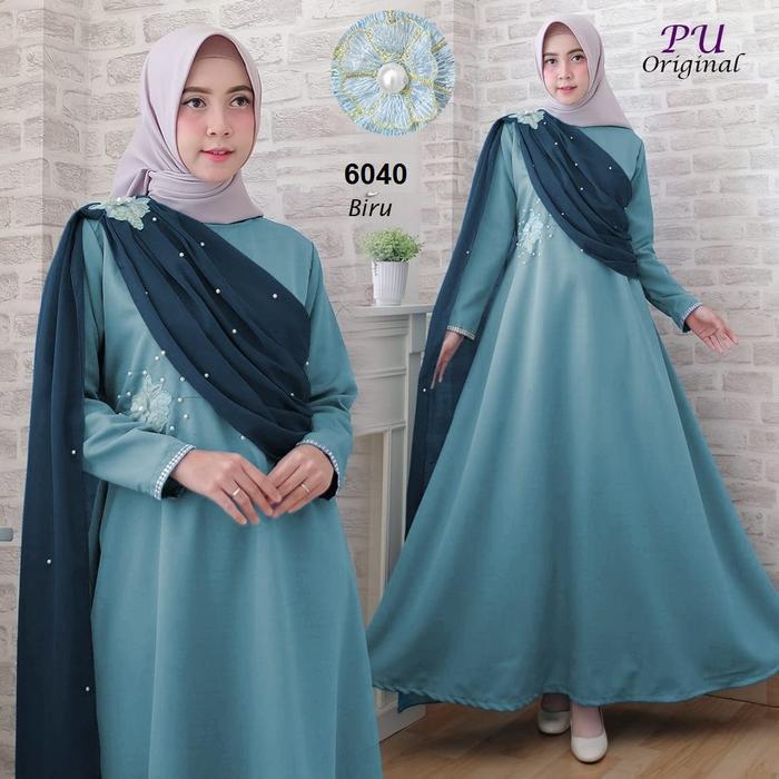 terlaris 5320 Gamis biru muda soft pastel gamis terbaru hias mutiara murah 5819