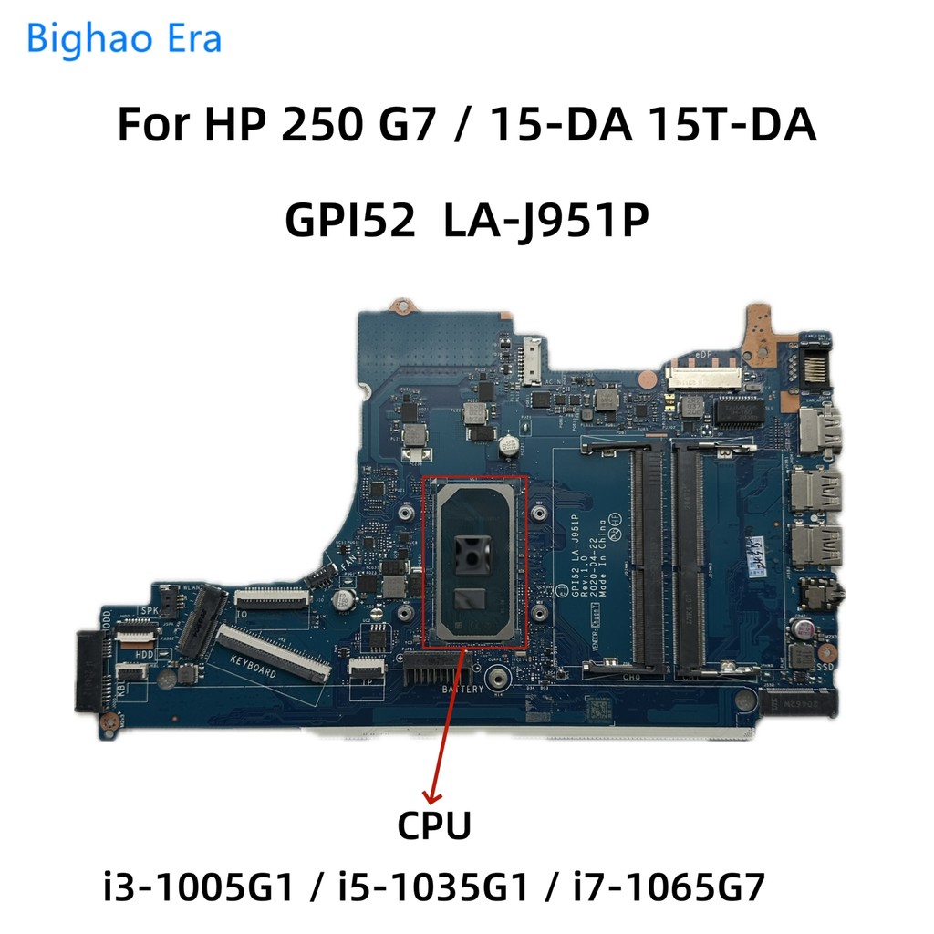GPI52 LA-J951P For HP 250 G7 15T-DA 15-DA Laptop Motherboard With i3-1005G1 i5-1035G1 i7-1065G7 CPU