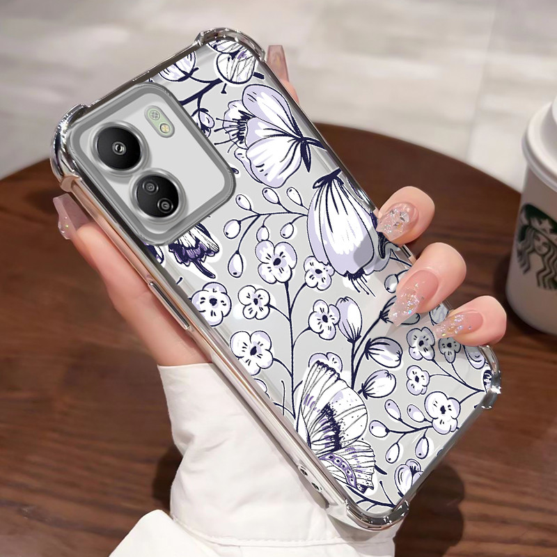 Casing Hp Untuk Xiaomi Redmi 13C 4G Case Lukisan tinta bunga persik Kasing Shock-Proof Cesing Airbag