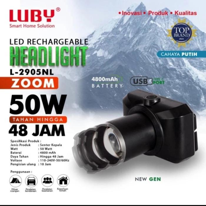 Luby Senter Kepala Zoom 50W 50 Watt L-2905Nl L-2905Nk Putih / Kuning