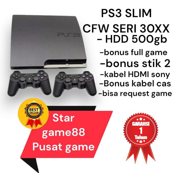 TERLARIS PLAYSTATION / PS3 SLIM SERI 30XX HFW 500GB-160GB ANTI YLOD+2 kontroller wireless