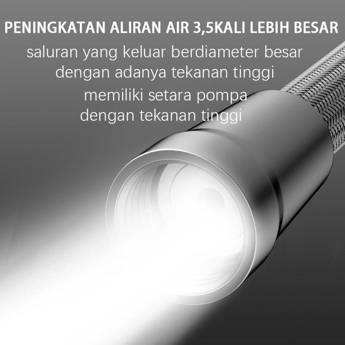 selang shower fleksibe dengan pipa shower, penyambung, selang penghubung kepala shower, dan selang