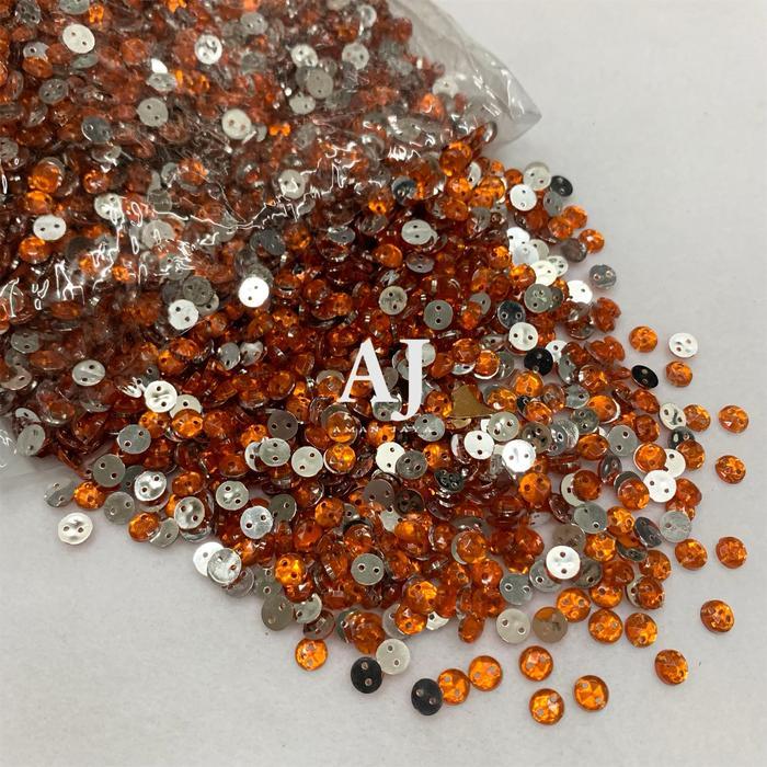 Payet Diamond Kristal Akrilik Jahit Bulat Batu Sequin Permata 6 mm