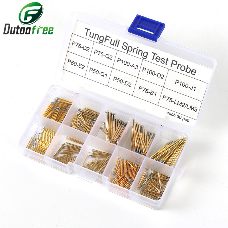 500PCS/Set Spring Test Probe Pogo Pin P50-P100 Brass Gold Plated Phosphorus Brass Gilded Stainless