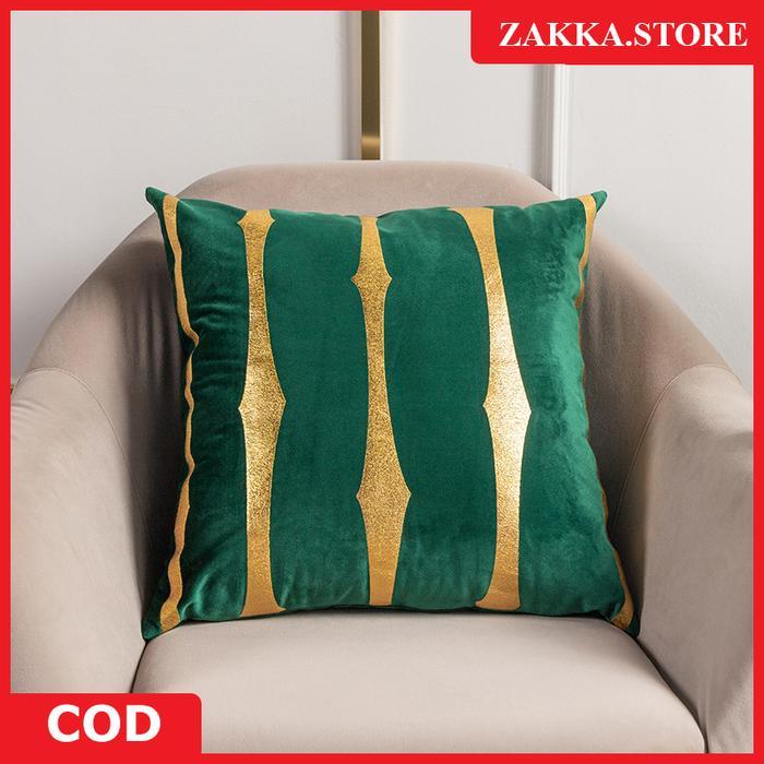 ZAKKA STORE Sarung bantal Cover Bantal Sofa premium Bahan Kain Bludru Halus Motif Garis Gold Katun