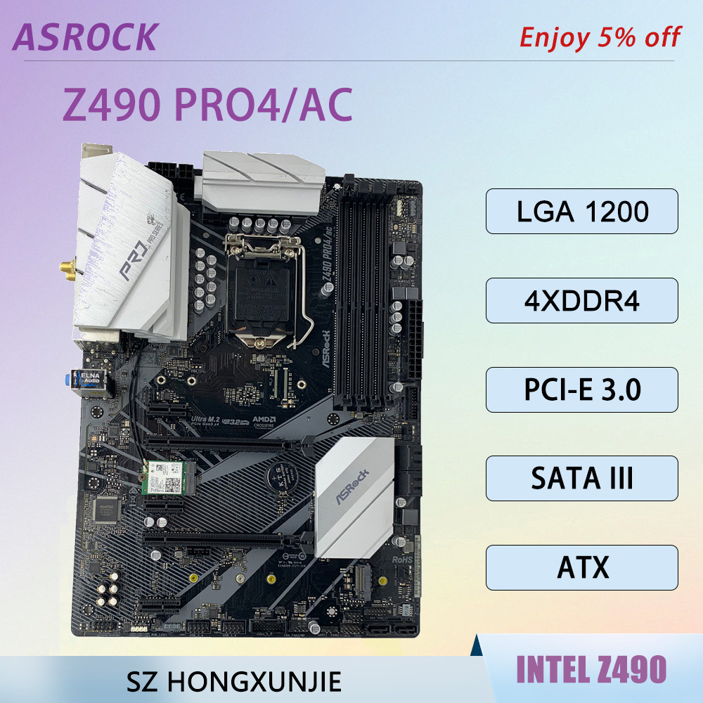Asrock Z490 Pro4/Ac Z490 Lga 1200 Motherboard For I5-10400/F I7-10700K/Kf I9-10900K/Kf I3-10100 Cpu