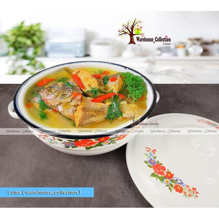 Panci Turen Jadul Enamel 26 Cm// Panci Sup Sayur Motif Bunga// Panci Masak Enamel Jadul