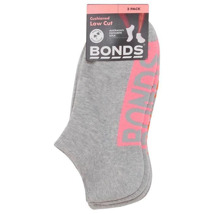 Bonds Womens Logo Cushioned Low Cut Socks 3 Pack - Kaos Kaki Bonds Wanita - Grey 3 Pack Co