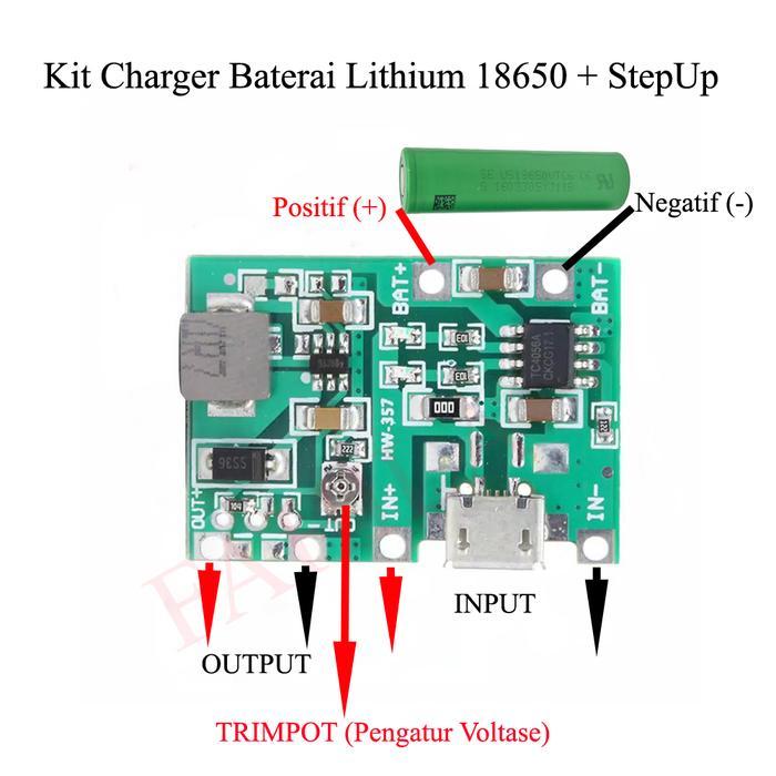 "New" Kit Modul Charger plus Stepup Baterai Lithium 18650 Stepup Dc