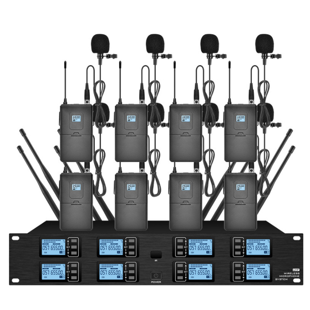 8-Channel UHF Professional Wireless Microphone System Headphone Condenser Microphone for Stage