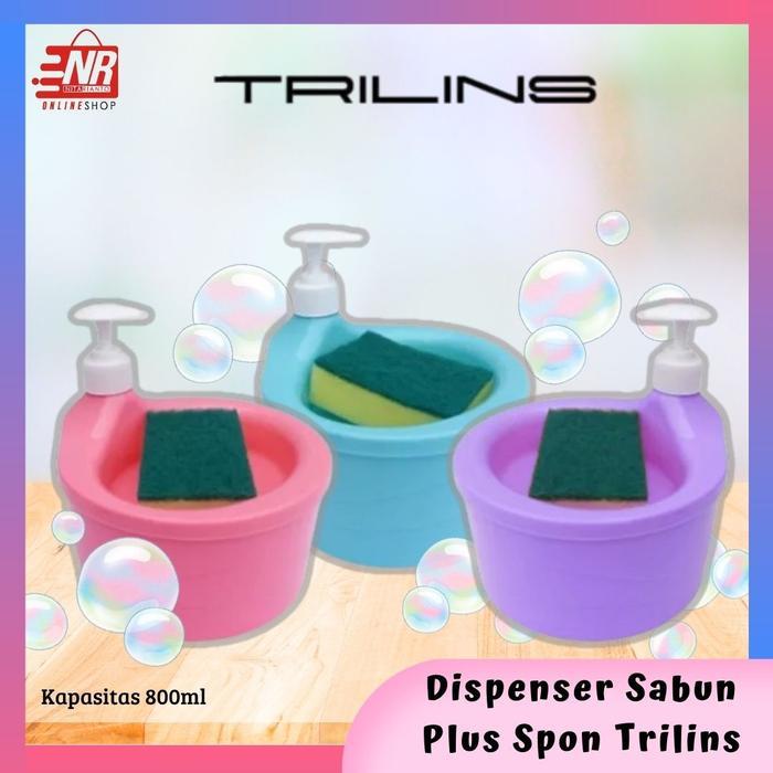 Dispenser Pompa Sabun Cuci Piring Bulat Trilins Free Spon Tempat Sabun Cuci Piring Warna Pink Ungu