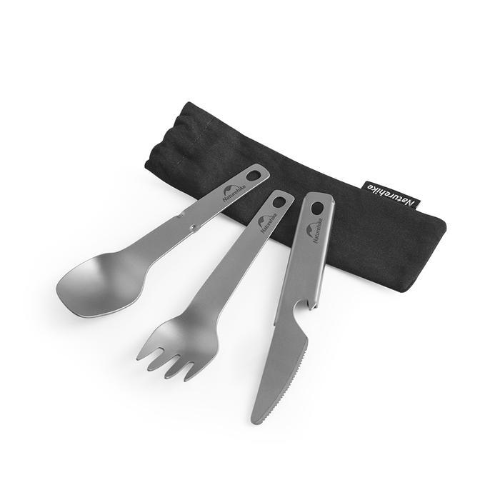 Cutlery Titanium Naturehike Cnh22Cj017 3In1 Alat Makan Hiking Camping