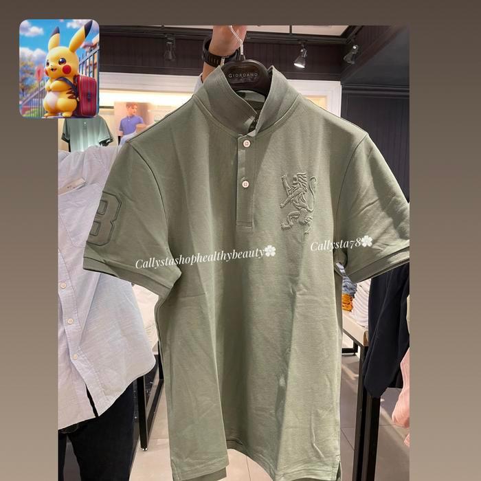 Giordano Polo Shirt Man Lion Emboss Signature Laurel Wreath