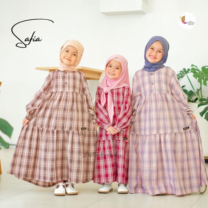 Gamis Anak SAFIA - Baju Gamis Anak Perempuan 0-12 Tahun Katun Premium Kotak Kotak by Listiaforkids