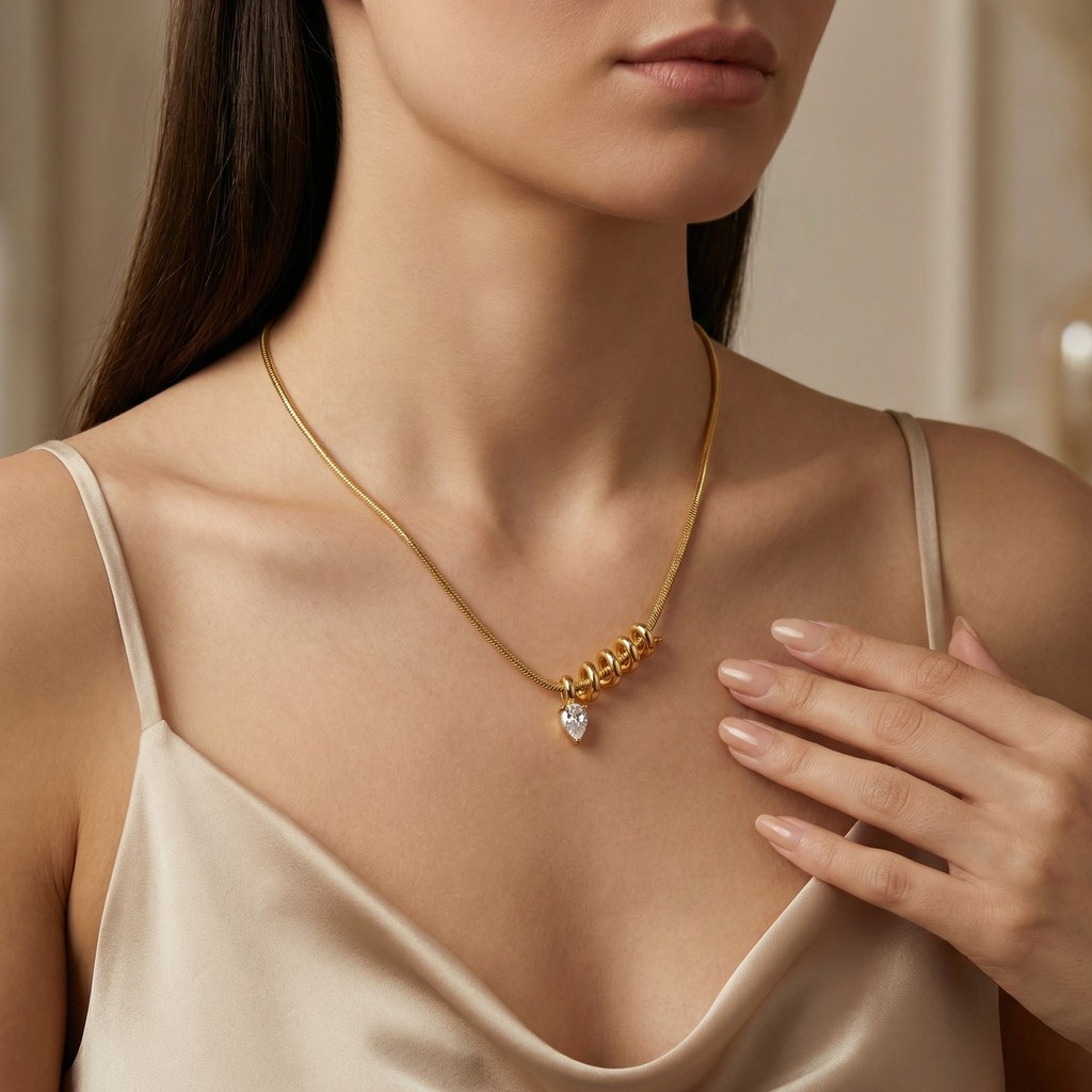 Vnox Gold Color Cubic Zirconia Snake Pendant Necklace, Stainless Steel Gold Round Snake Necklace,