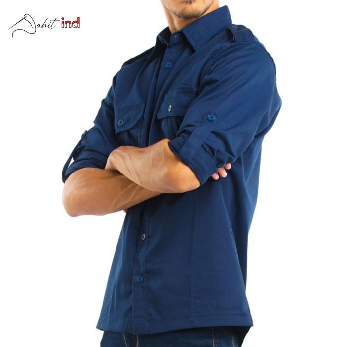 Promo Jahitind Kemeja Pdl Lapangan Baju Tactical Polos Safari Korsa Warna Biru Navy Lengan Panjang