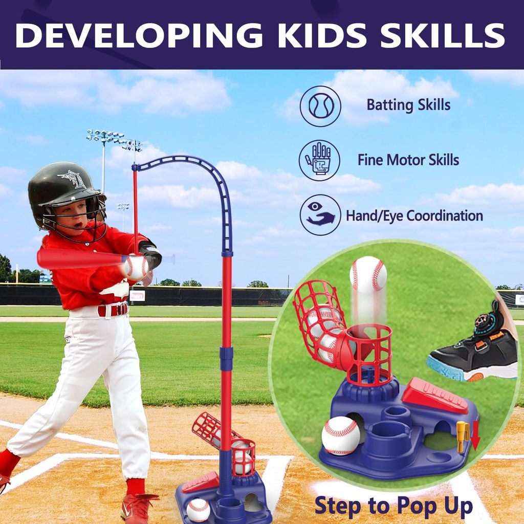 3 in 1 Ball Set Baseball Ball Toy For Boy Girls Games Adjustable Automatic Pitching Baseball Machine